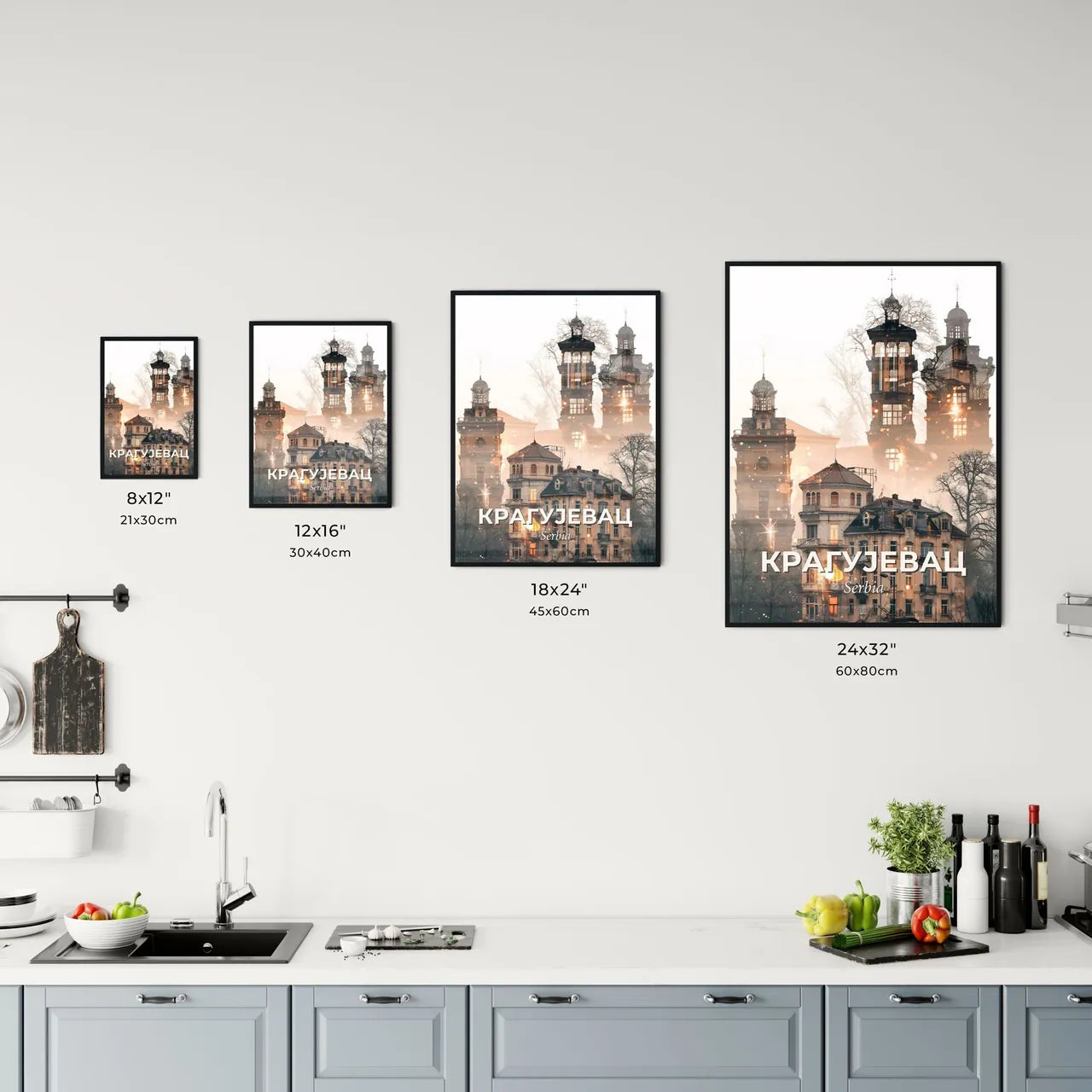 Kragujevac City Icons Double Exposure Poster Office Art