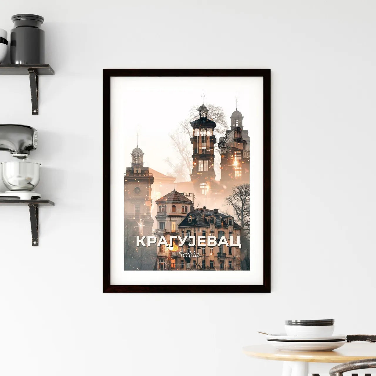 Kragujevac City Icons Double Exposure Poster Framed Print