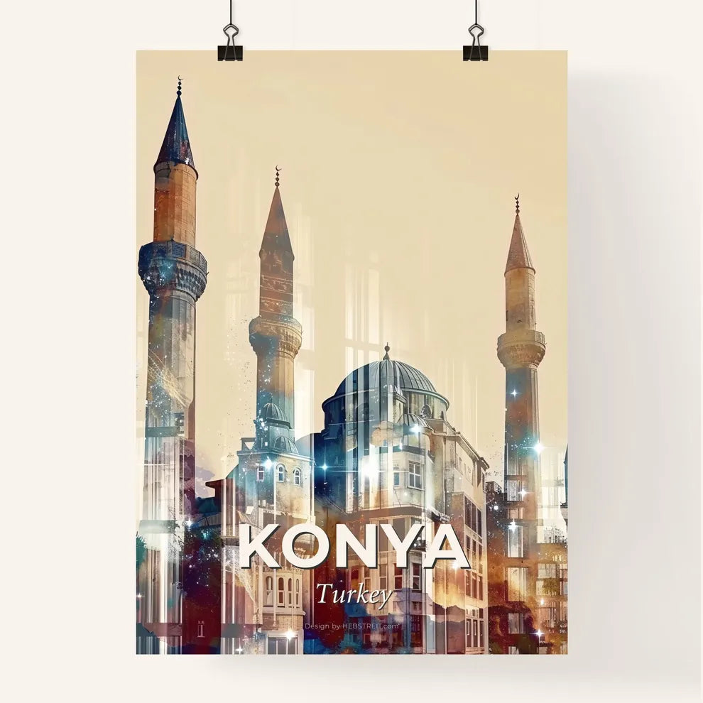Konya City Skyline Art with Local Icons Poster