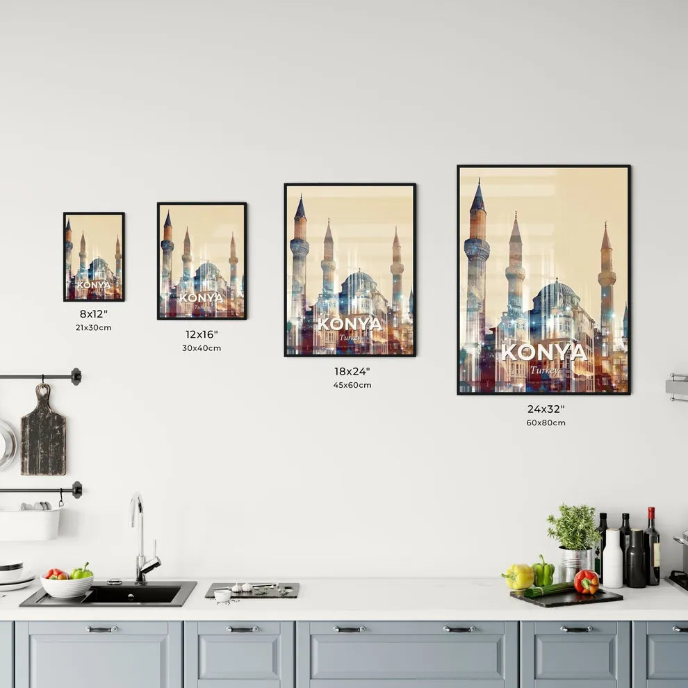 Konya City Skyline Art with Local Icons Office Art