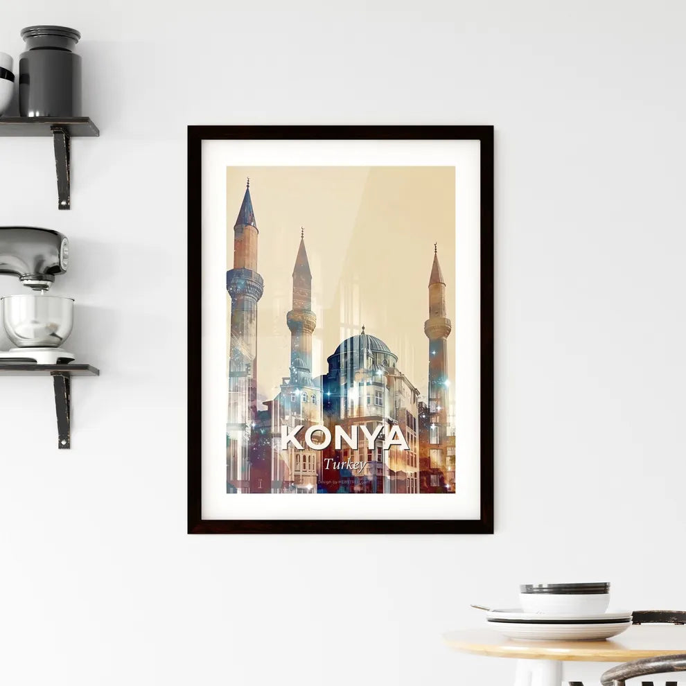 Konya City Skyline Art with Local Icons Framed Print