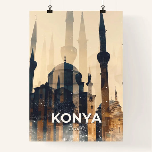 Konya Skyline Art: Local Icons on Beige Poster