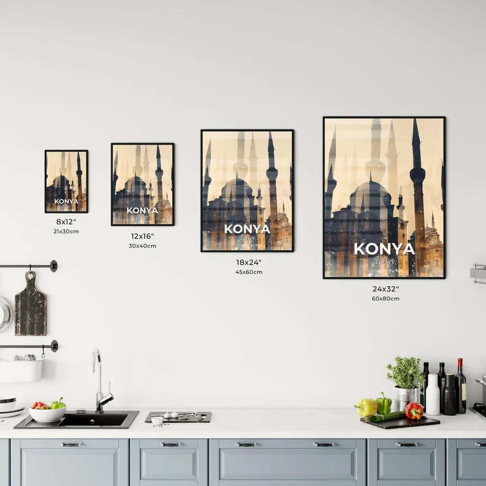 Konya Skyline Art: Local Icons on Beige Office Art