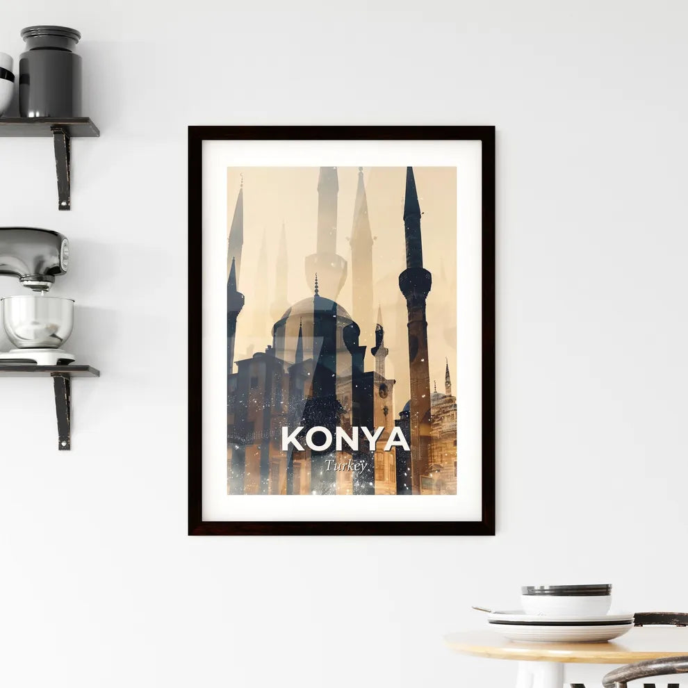 Konya Skyline Art: Local Icons on Beige Framed Print