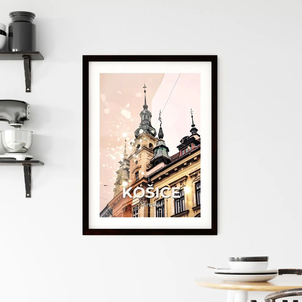Košice City Skyline Art Poster, Beige Framed Print
