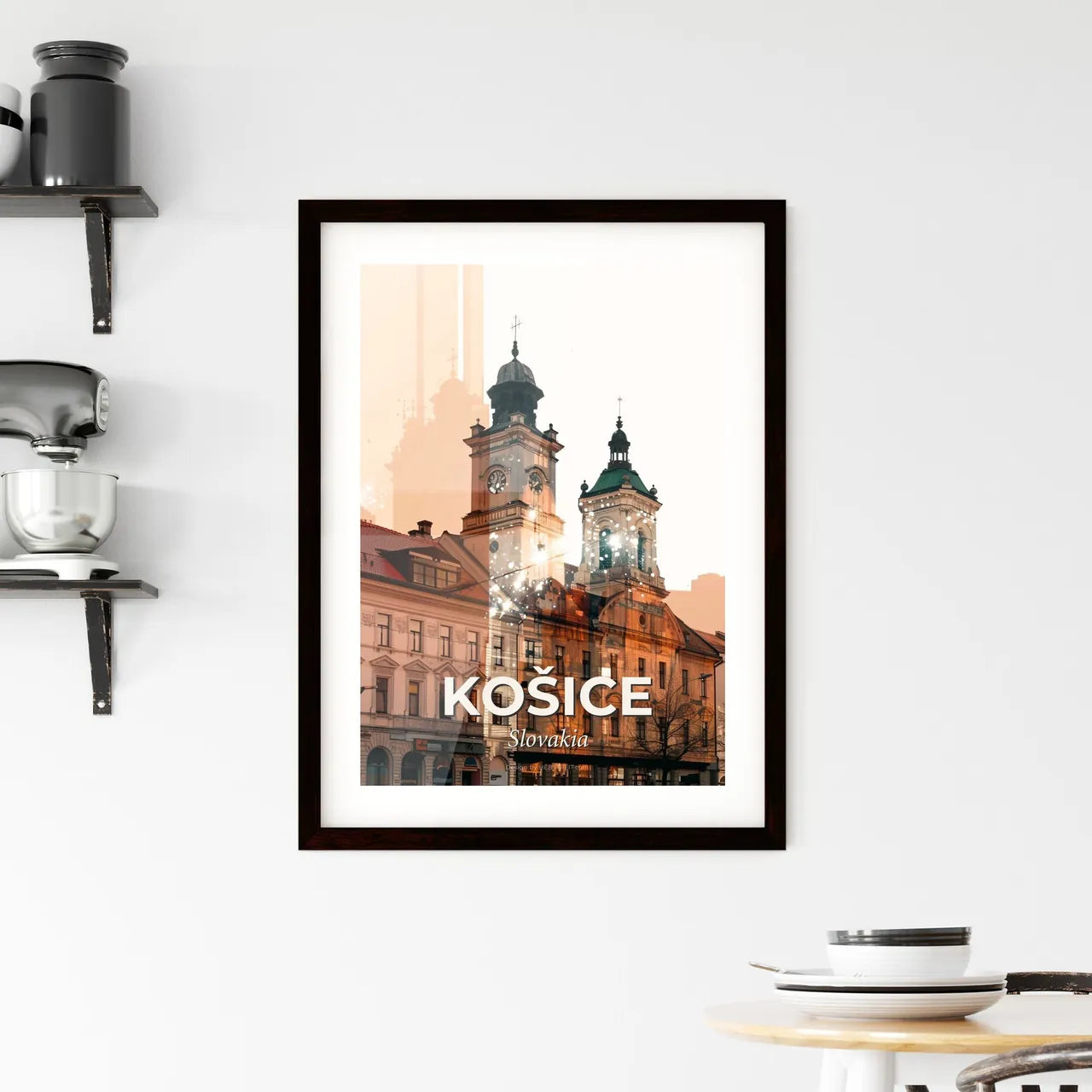 Kosice Skyline Double Exposure Local Colors Poster Framed Print