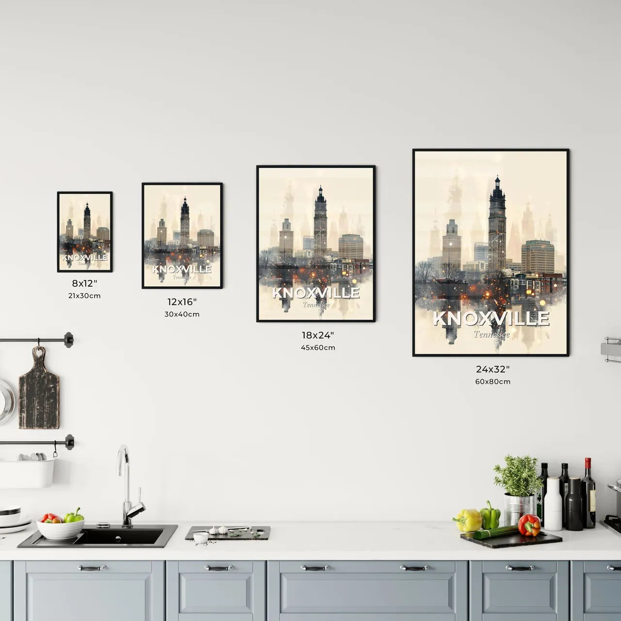 Knoxville City Skyline with Art Deco Icons on Beige Office Art