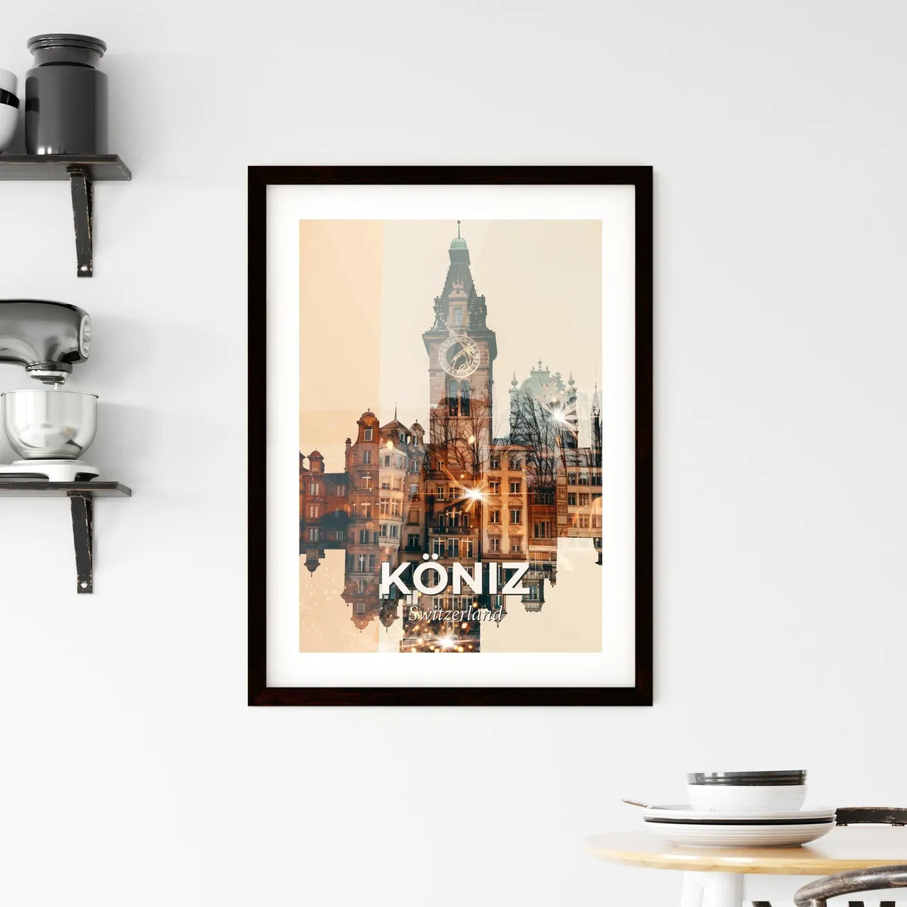 Köniz Skyline Double Exposure Poster Art Framed Print