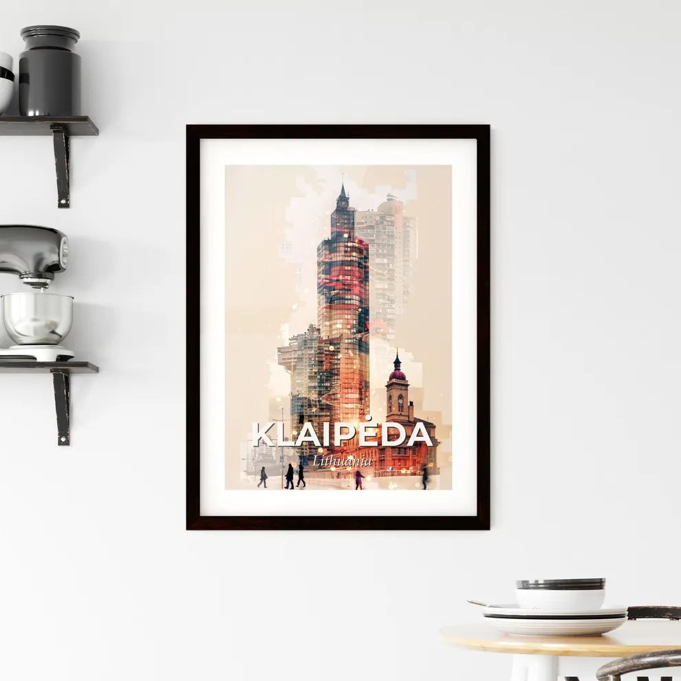 Klaipeda Double Exposure Skyline Art Poster Framed Print