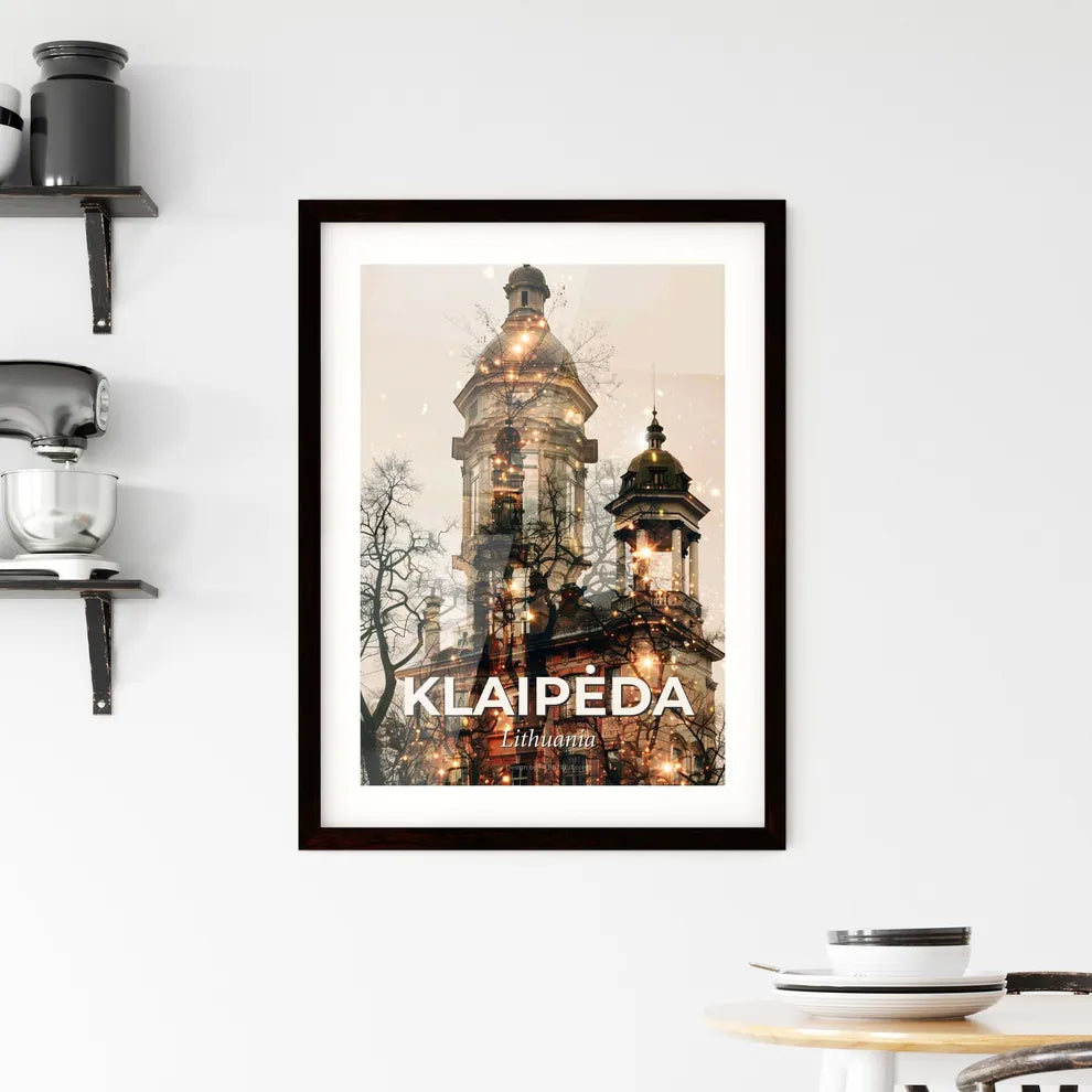 Klaipėda, Lithuania Double Exposure City Skyline Art Framed Print
