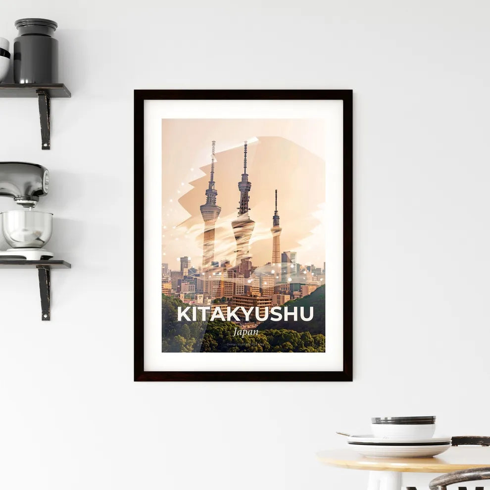 Kitakyushu Skyline Double Exposure Architectural Art Framed Print