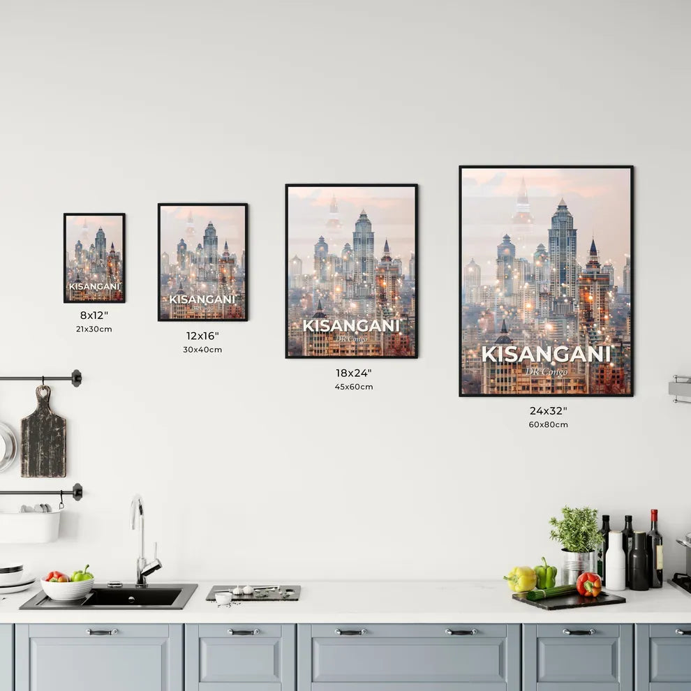 Kisangani Skyline Architectural Icons Double Exposure Poster Office Art