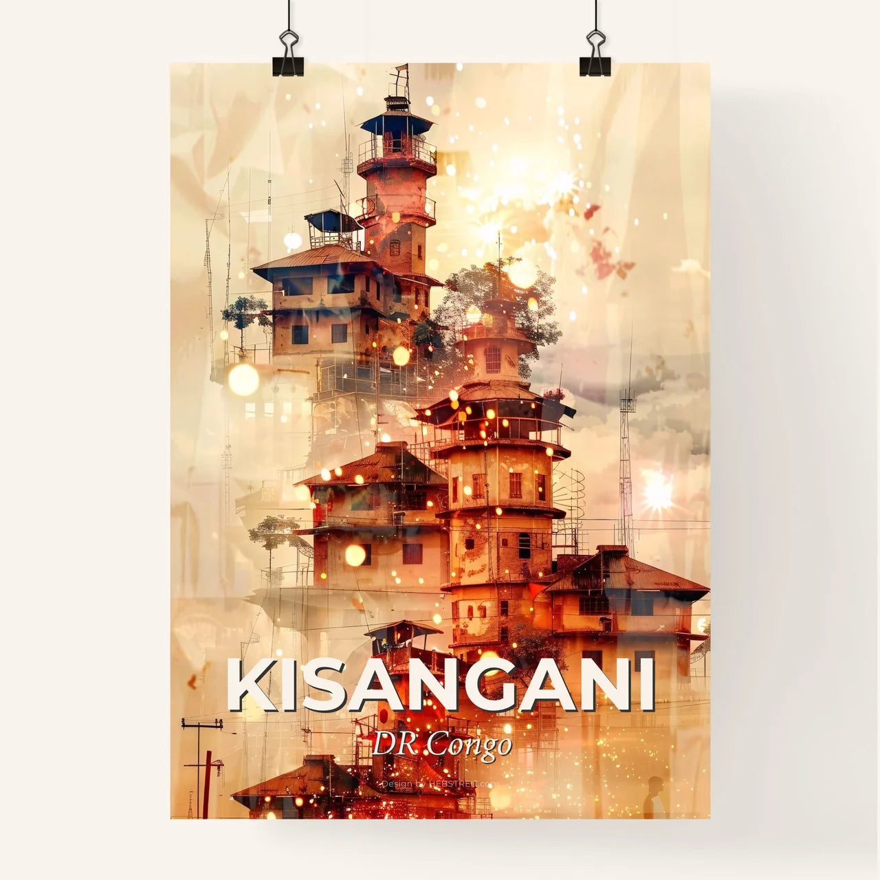 Kisangani City Skyline Double Exposure Composite Art Poster