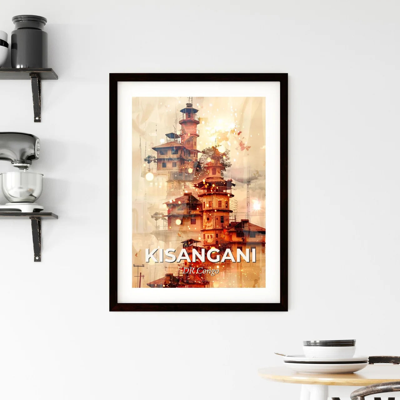 Kisangani City Skyline Double Exposure Composite Art Framed Print
