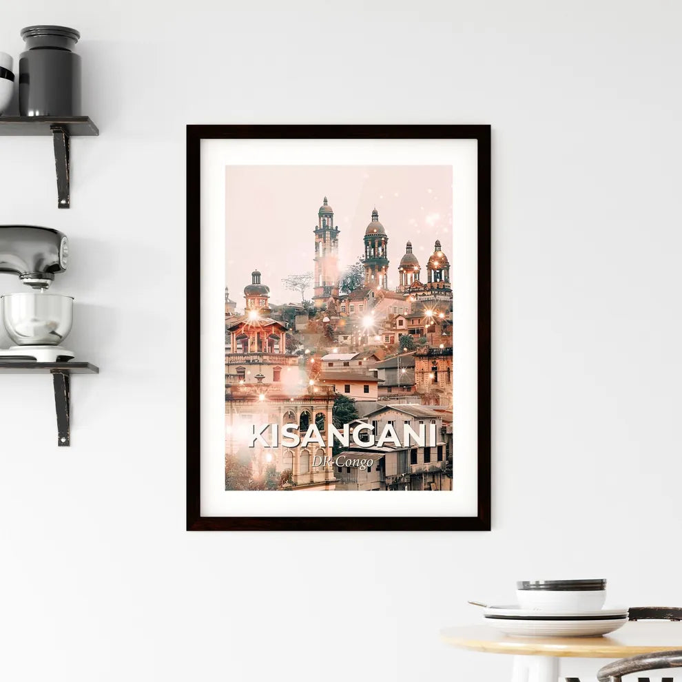 Kisangani Congo Skyline Sparkles Night Art Framed Print