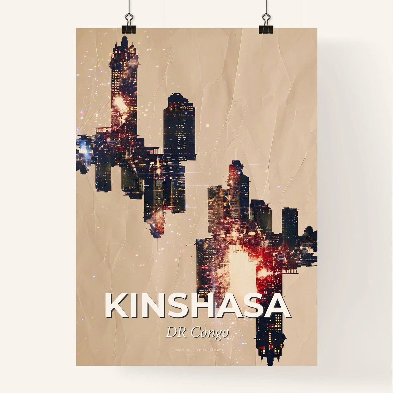 Kinshasa Skyline Double Exposure Artwork Poster