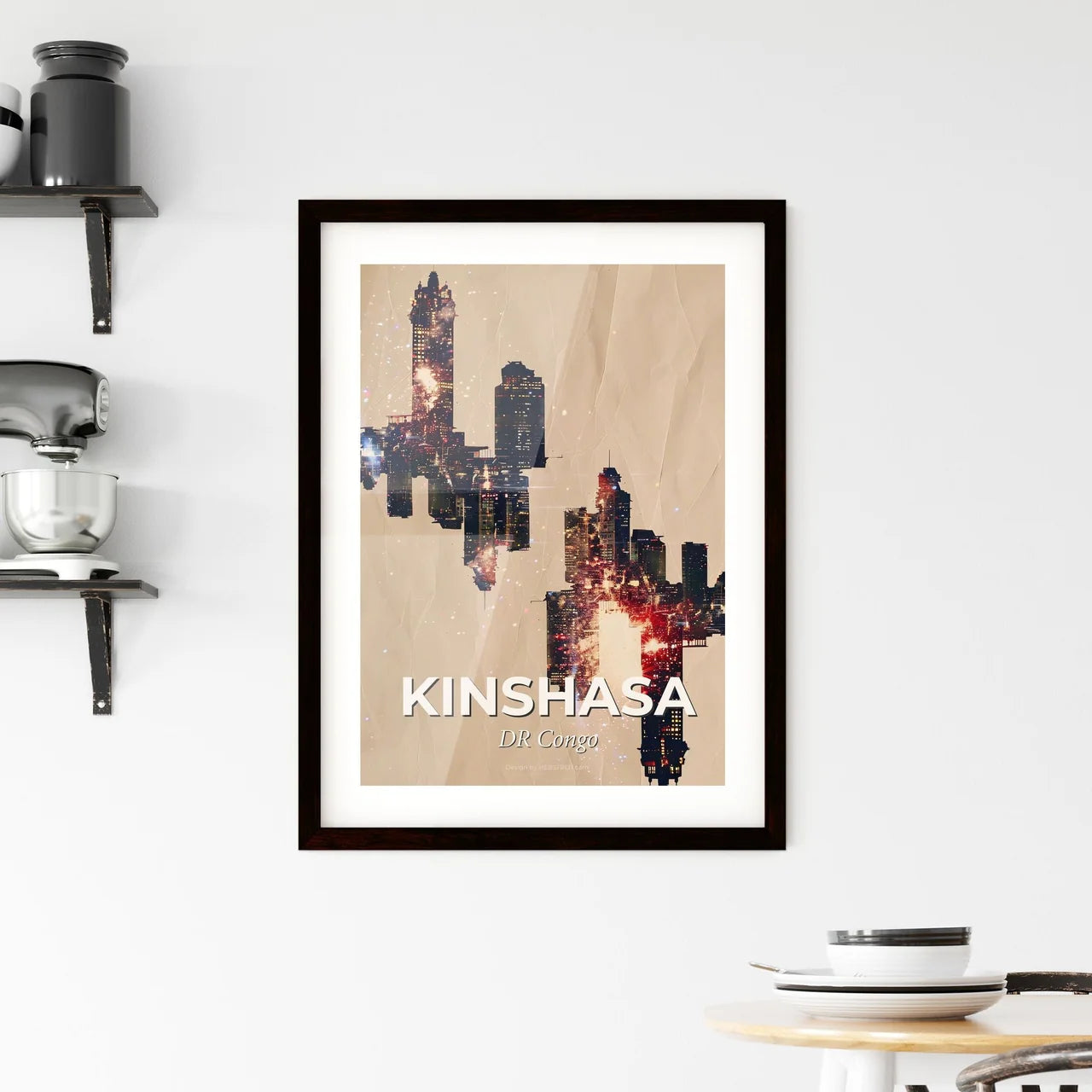 Kinshasa Skyline Double Exposure Artwork Framed Print