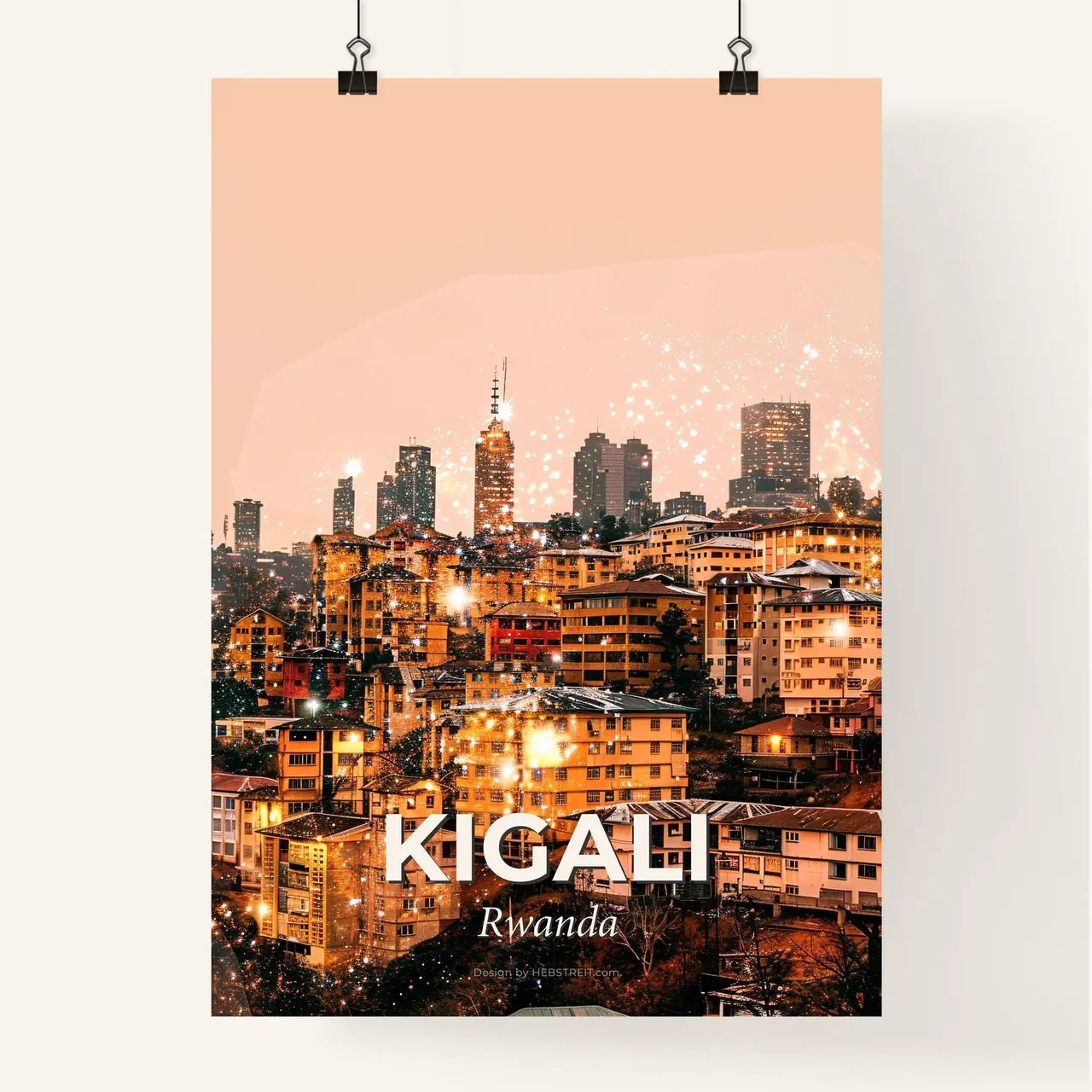 Kigali Skyline: Lights, Architecture, Beige Poster