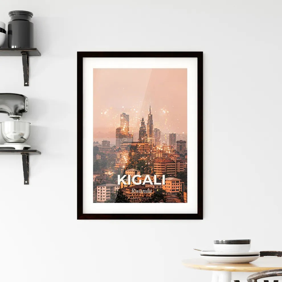 Kigali Rwanda City Skyline Night Art Framed Print