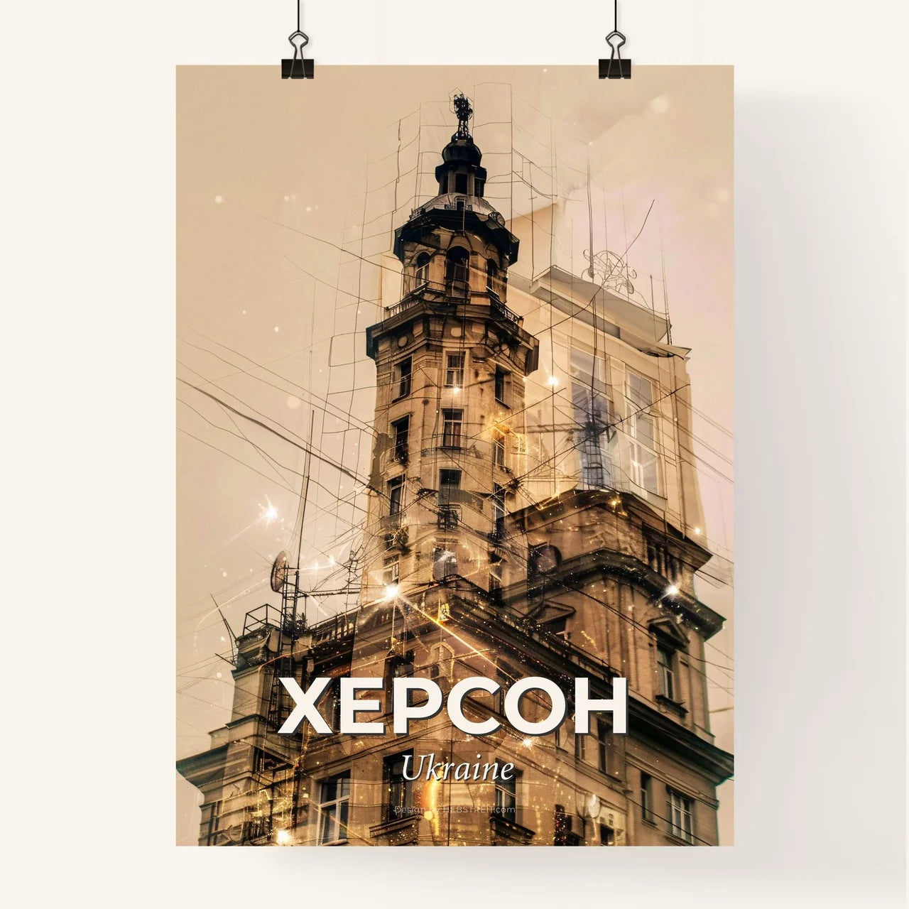 Kherson Skyline Composite Art, Bright Beige Poster