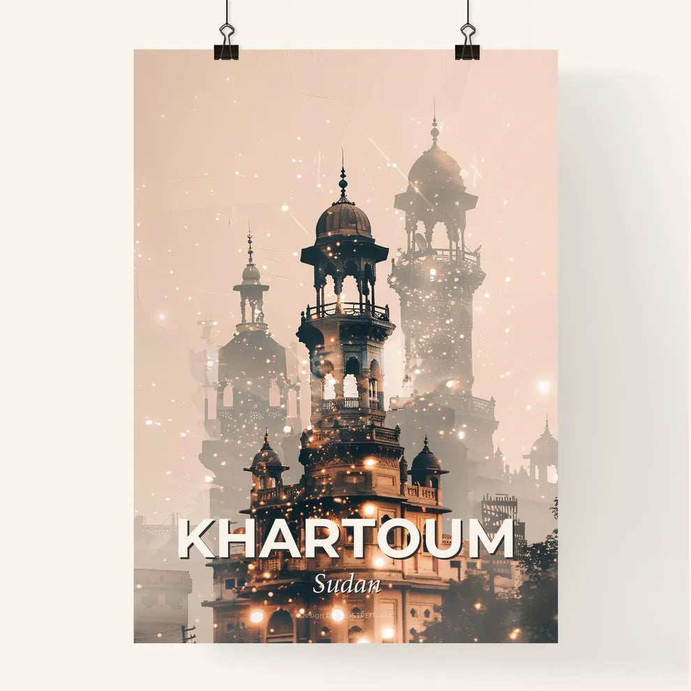 Khartoum: Beige Double Exposure Skyline Art Poster