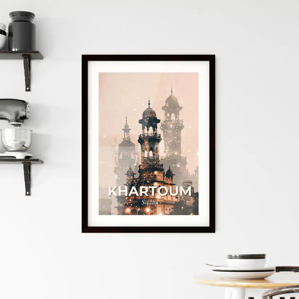 Khartoum: Beige Double Exposure Skyline Art Framed Print