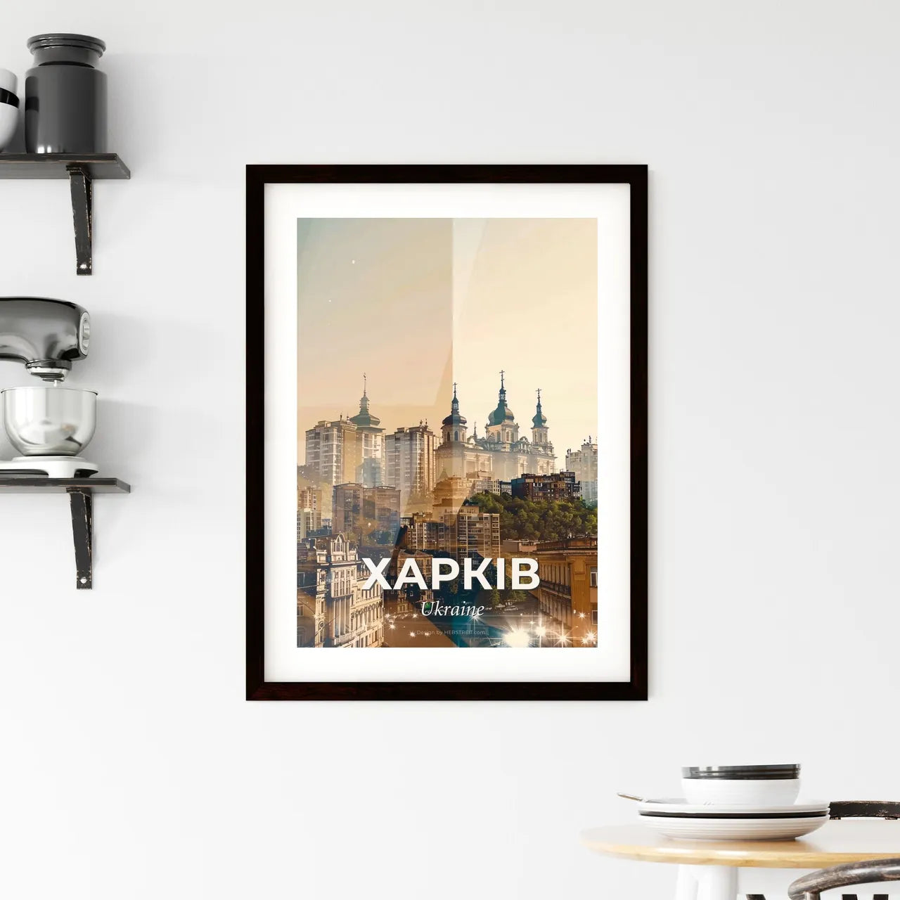 Kharkiv City Skyline Double Exposure Poster Art Framed Print