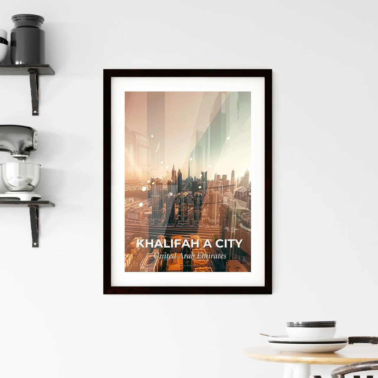 Khalifah A City Skyline Art with Local Architecture Icons Framed Print