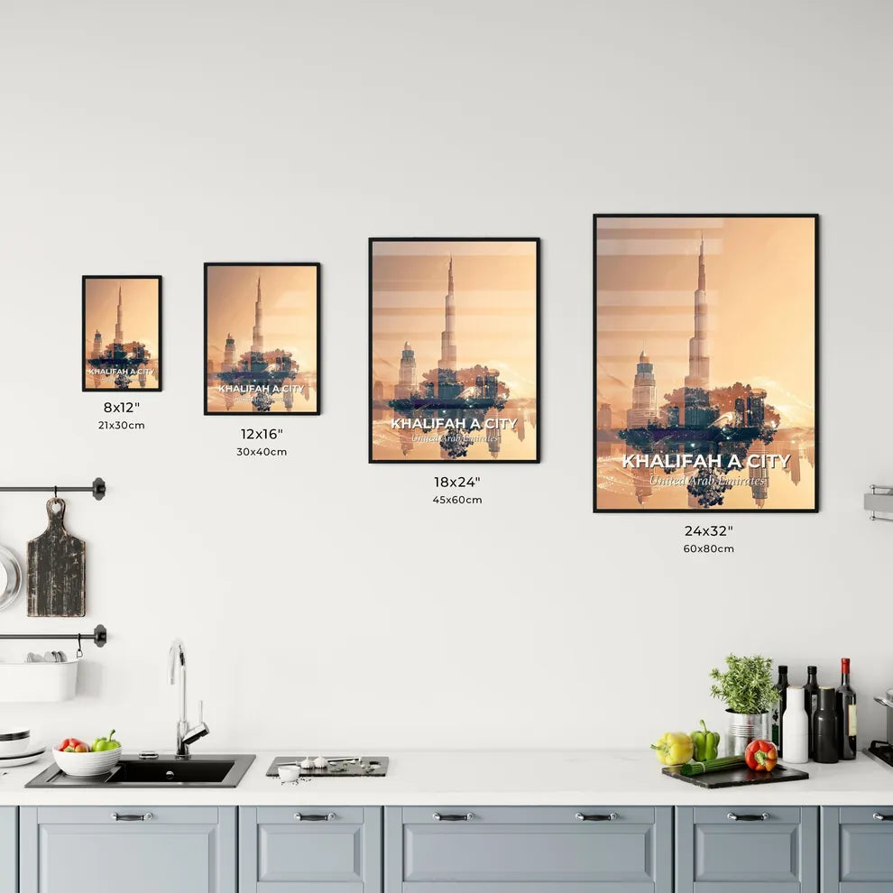 Khalifah City Skyline Sparkles on Beige Office Art