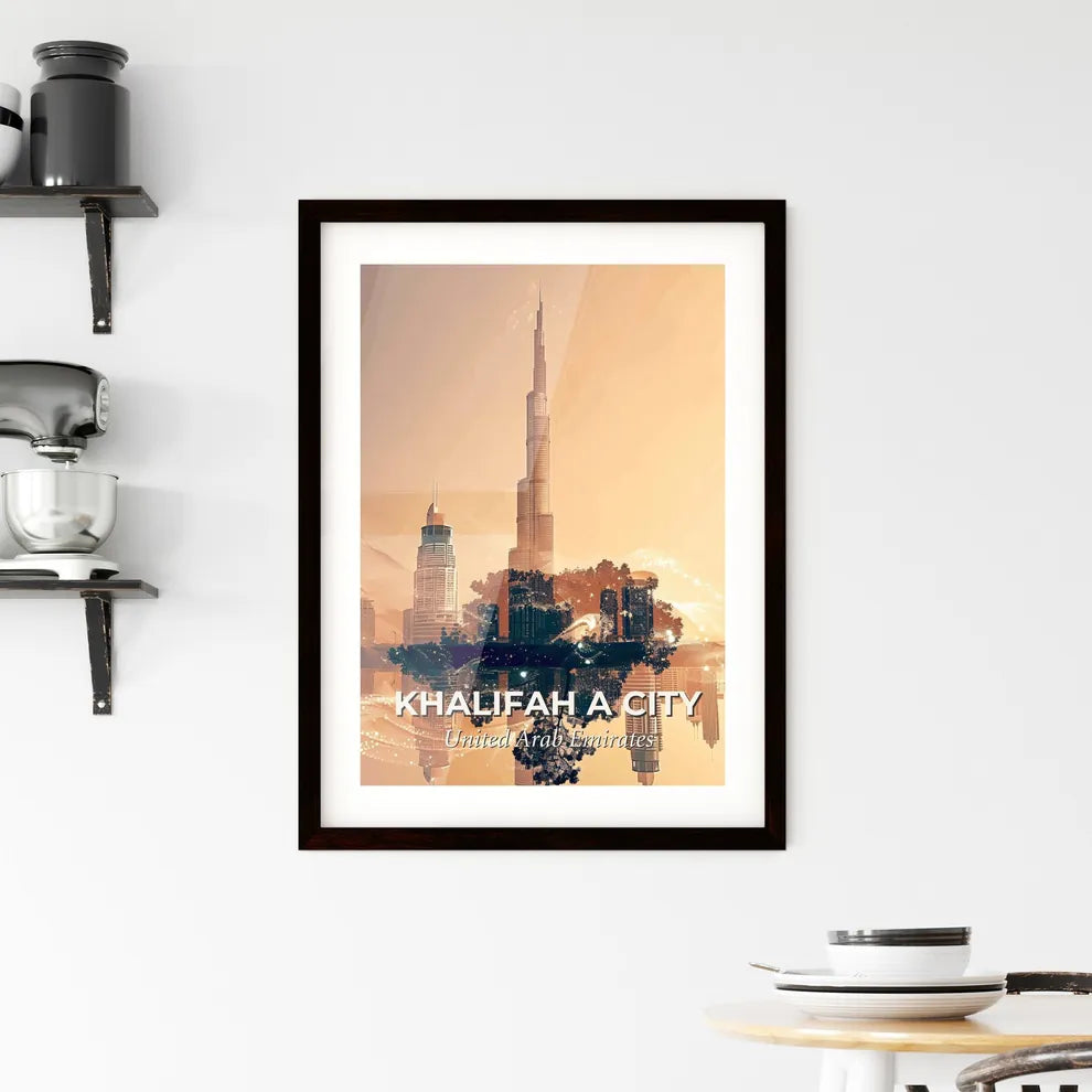 Khalifah City Skyline Sparkles on Beige Framed Print