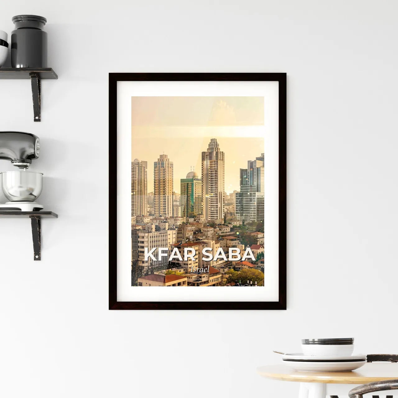 Kfar Saba City Skyline Double Exposure Poster Framed Print