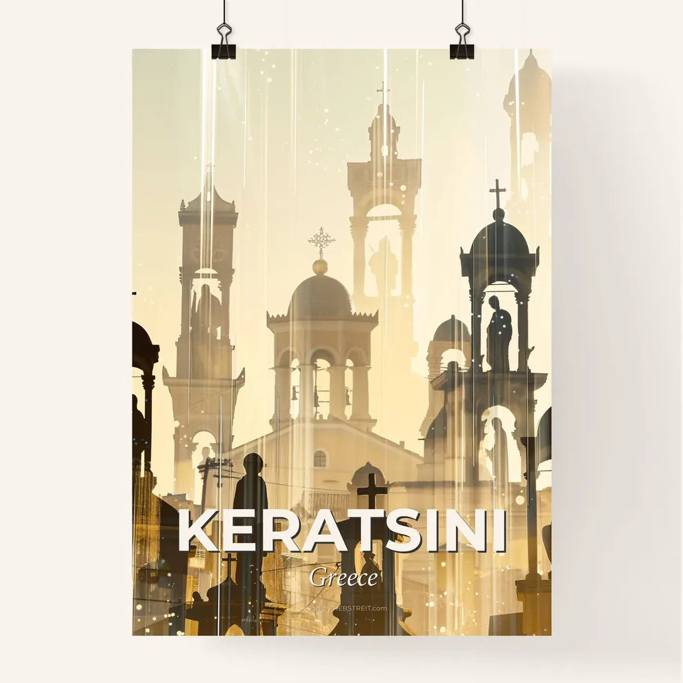 Keratsini City Skyline Double Exposure Art Poster Poster