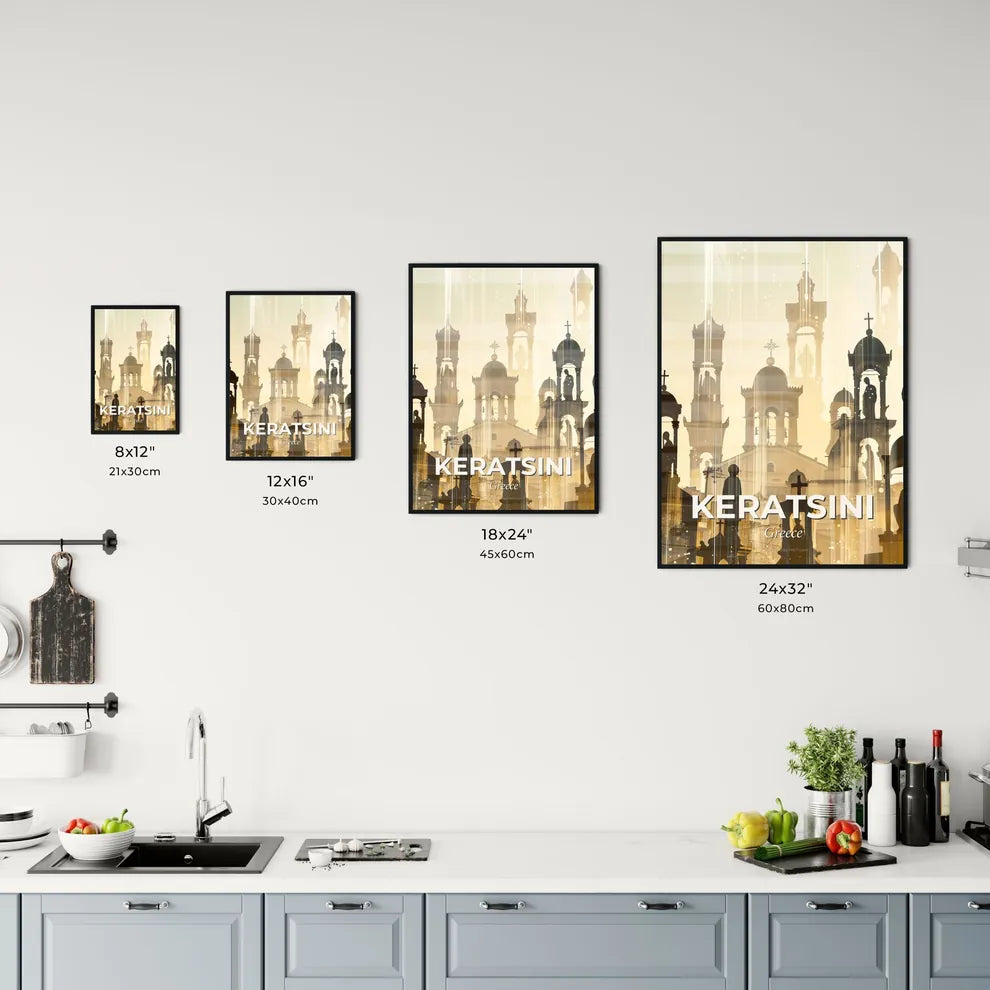 Keratsini City Skyline Double Exposure Art Poster Office Art