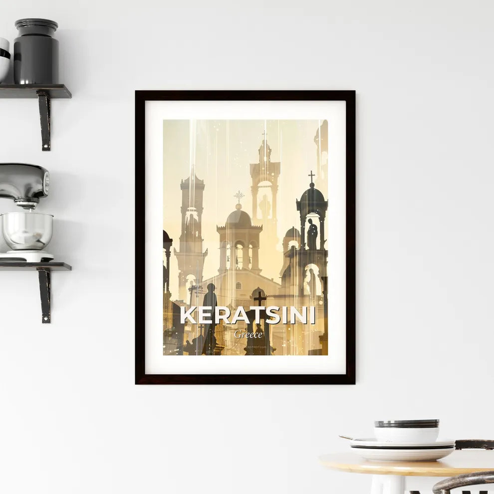 Keratsini City Skyline Double Exposure Art Poster Framed Print