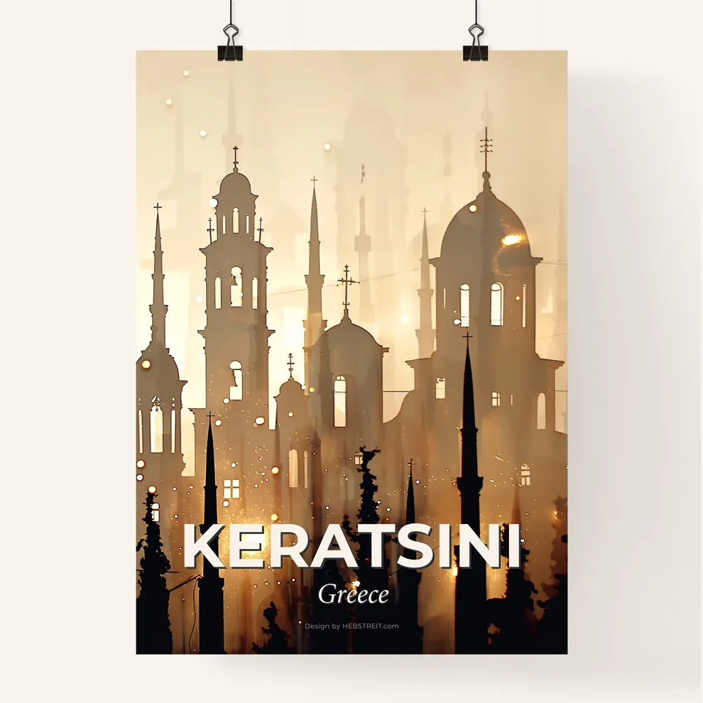 Keratsini Skyline Composite Art with Sparkles Poster