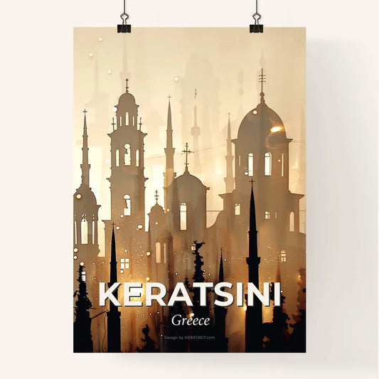Keratsini Skyline Composite Art with Sparkles Poster