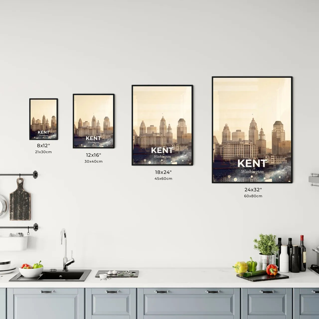 Kent Washington Skyline Double Exposure Art Office Art