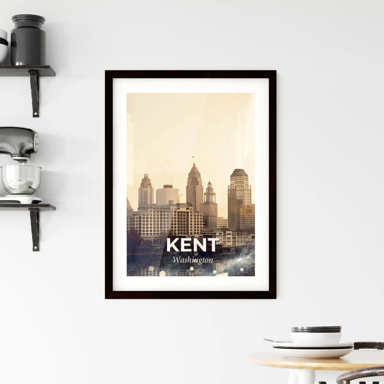 Kent Washington Skyline Double Exposure Art Framed Print