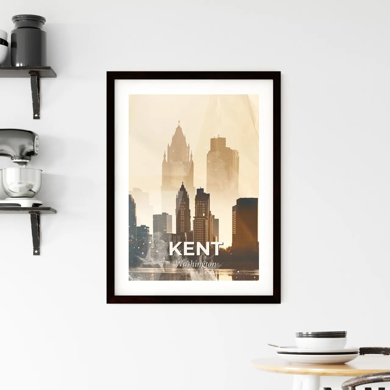 Kent Washington City Icons Double Exposure Poster Framed Print