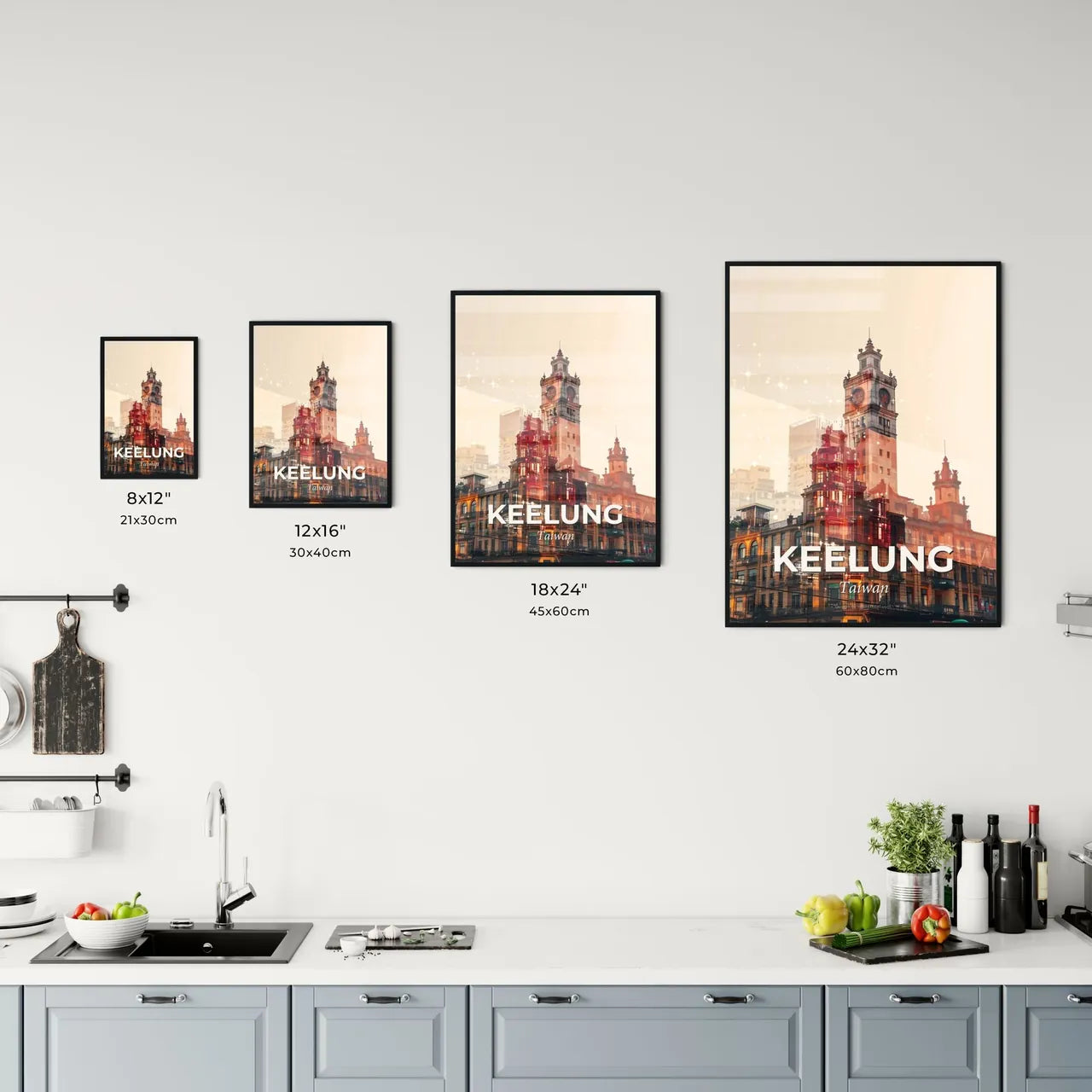 Keelung Skyline Cityscape Modern Bright Beige Poster Office Art