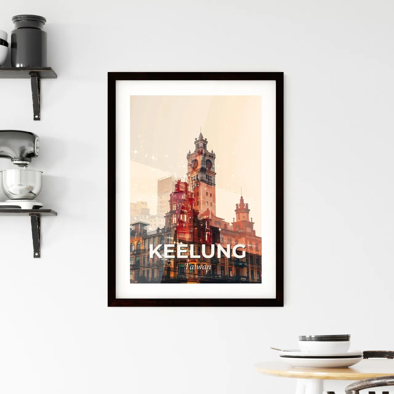 Keelung Skyline Cityscape Modern Bright Beige Poster Framed Print