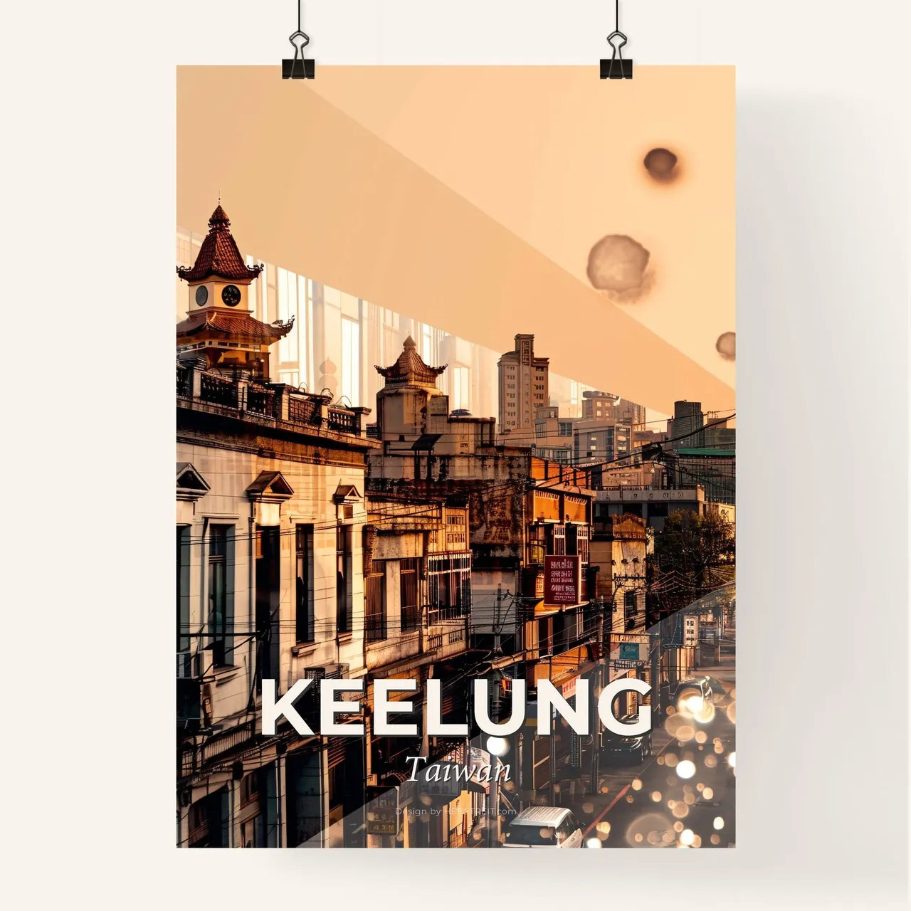Keelung Skyline Art: Double Exposure in Local Hues Poster