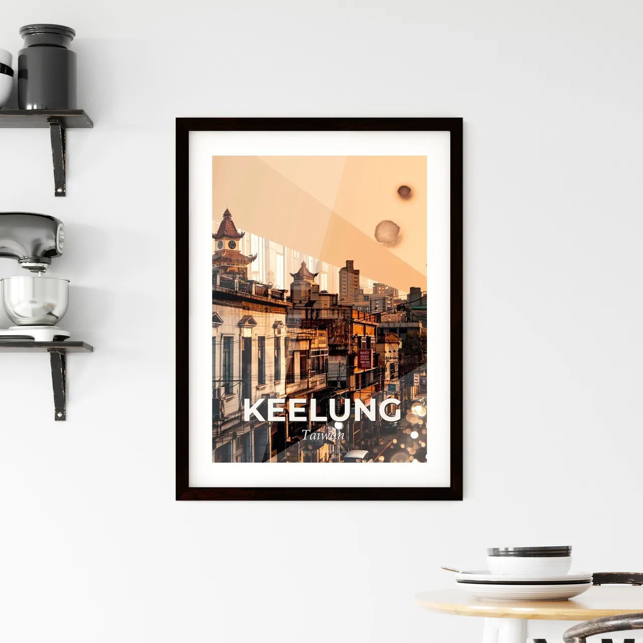 Keelung Skyline Art: Double Exposure in Local Hues Framed Print