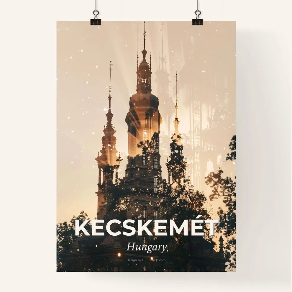 Kecskemét City Skyline in Double Exposure Art Poster