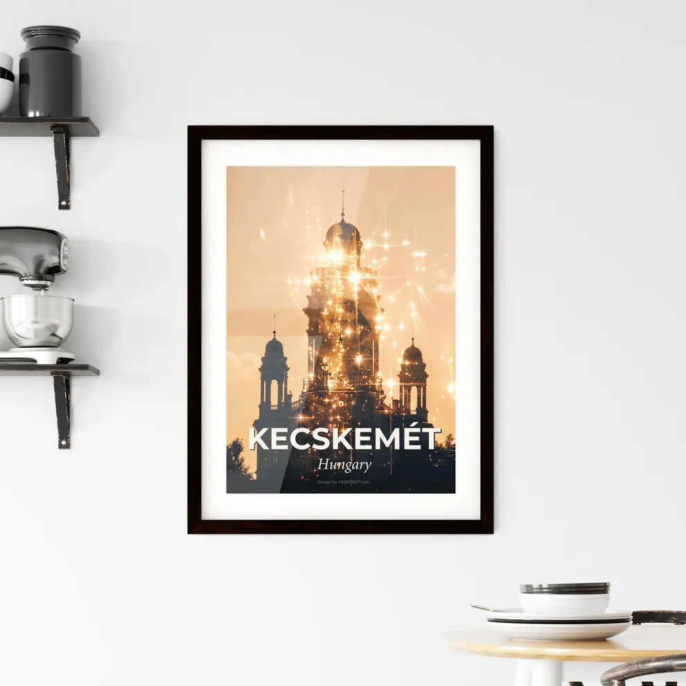 Kecskemét Sky Composite City Silhouette, Beige Paper Framed Print
