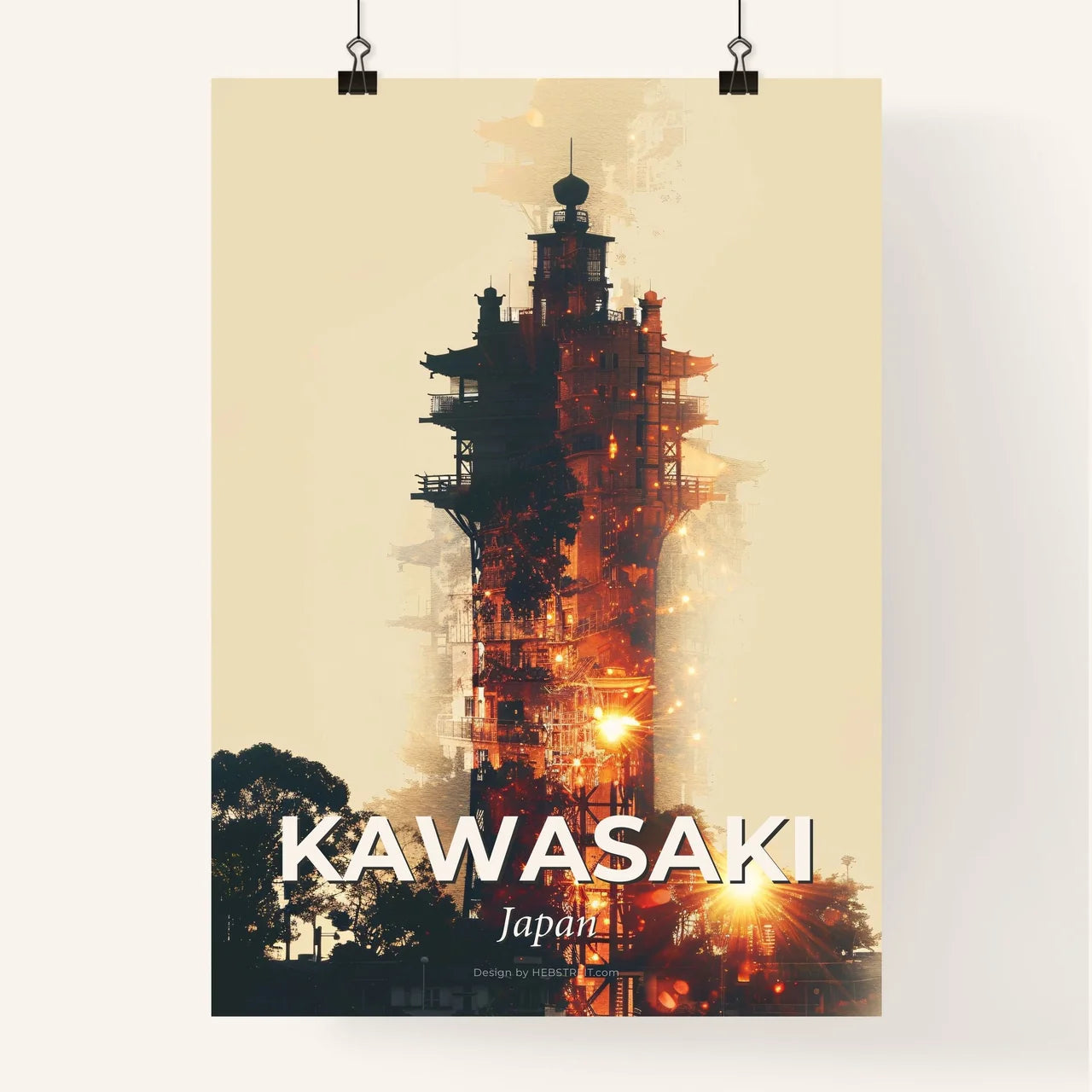 Kawasaki Cityscape Double Exposure Art Print Poster