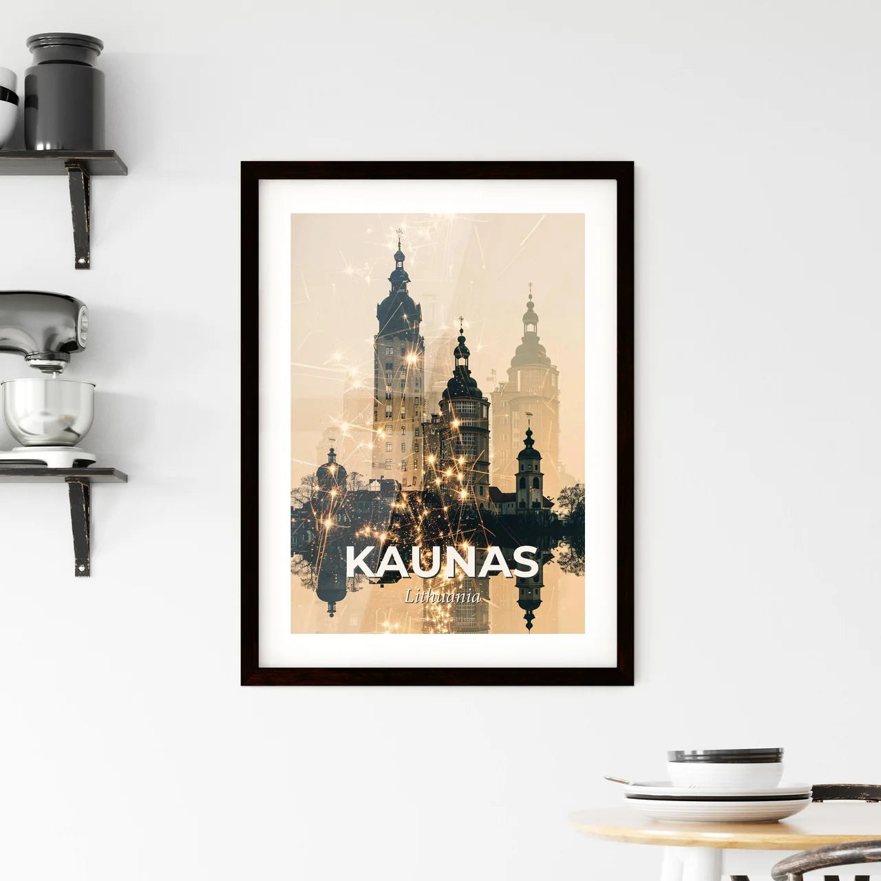 Kaunas City Skyline Double Exposure Poster Framed Print
