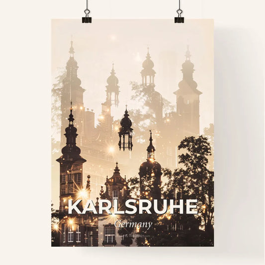Karlsruhe City Skyline Double Exposure Composite Art Poster