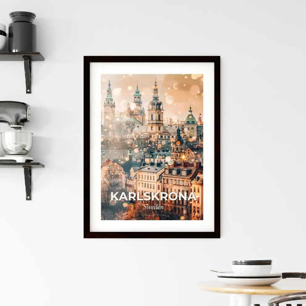 Karlskrona Skyline Double Exposure Poster Art Framed Print
