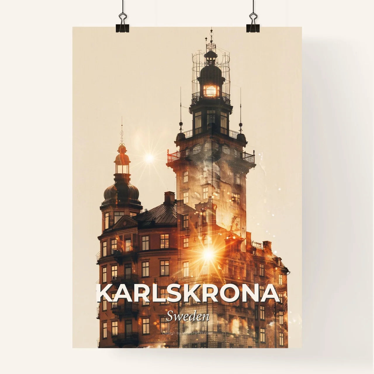 Karlskrona Sparkle: Cityscape Dream in Beige Poster